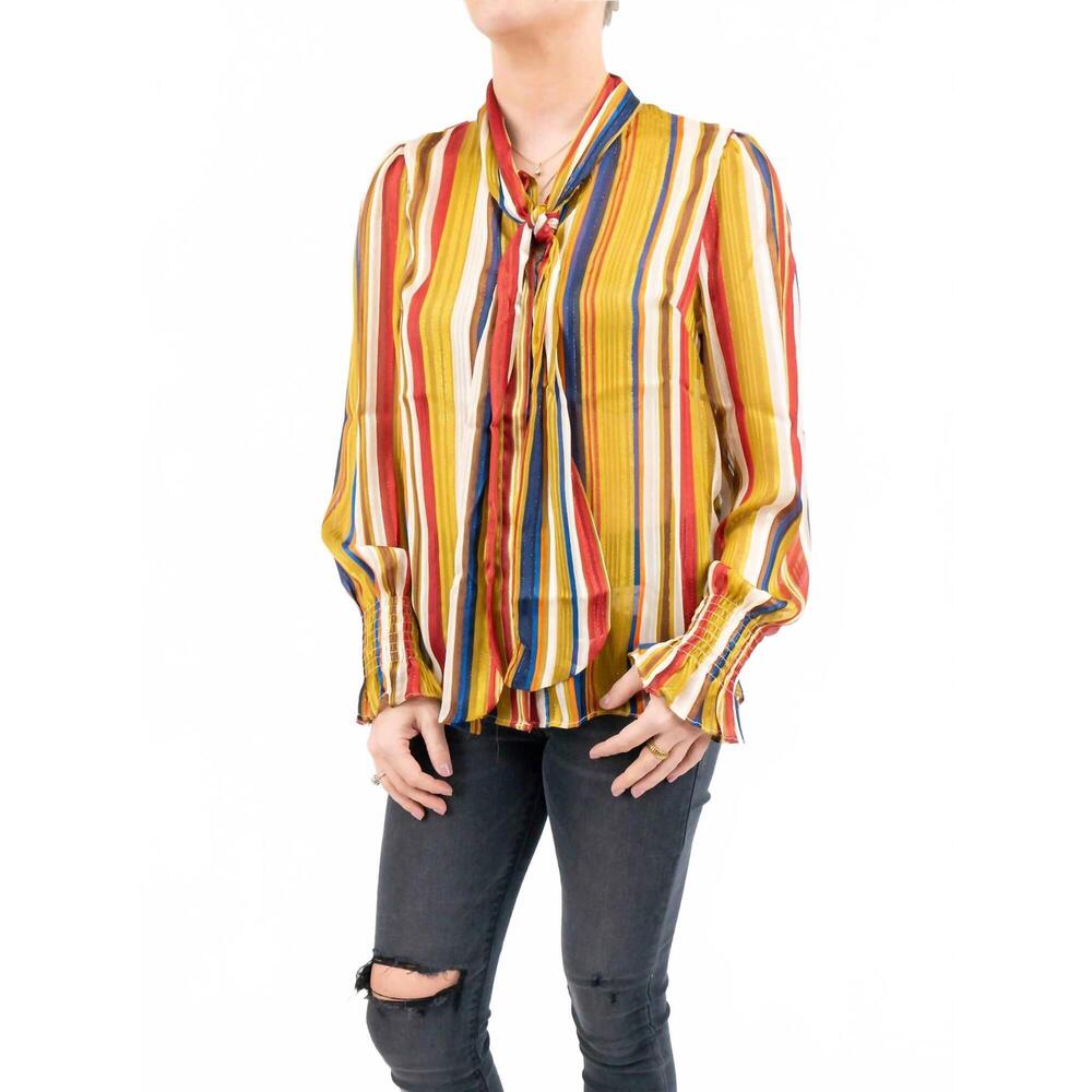 NEW BIG HIT FASHION stripe tie blouse in yellow multi